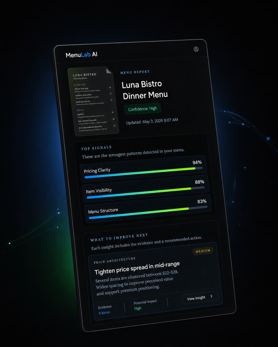 MenuLab report preview